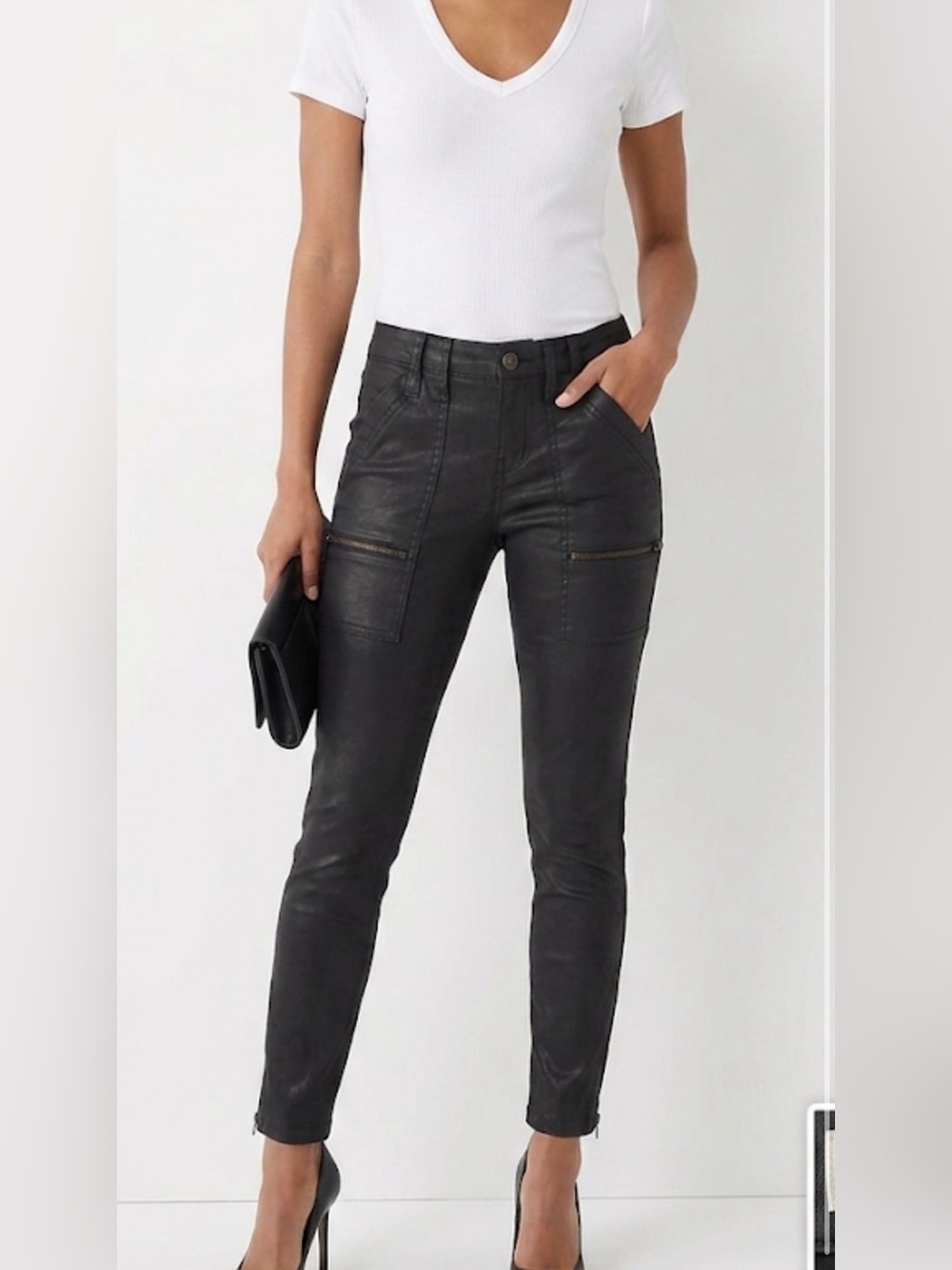Joie Jeans Park Skinny B Coated Black Cargo Ankle Zip Pants Size 26